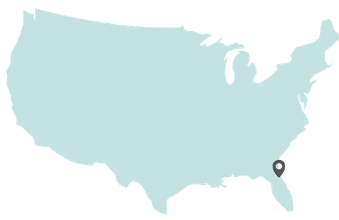 Map of the United States with a pin marking Jacksonville, Florida